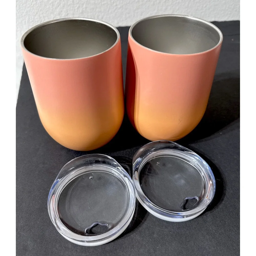 Pier 1 Stainless Steel Insulated Tumbler Lidded To Go Set Of 2‎ Peach 14 Oz